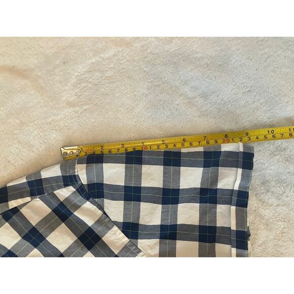 Banana Republic Large Slim Fit White & Blue Plaid Short Sleeved Shirt Preppy - Picture 8 of 8